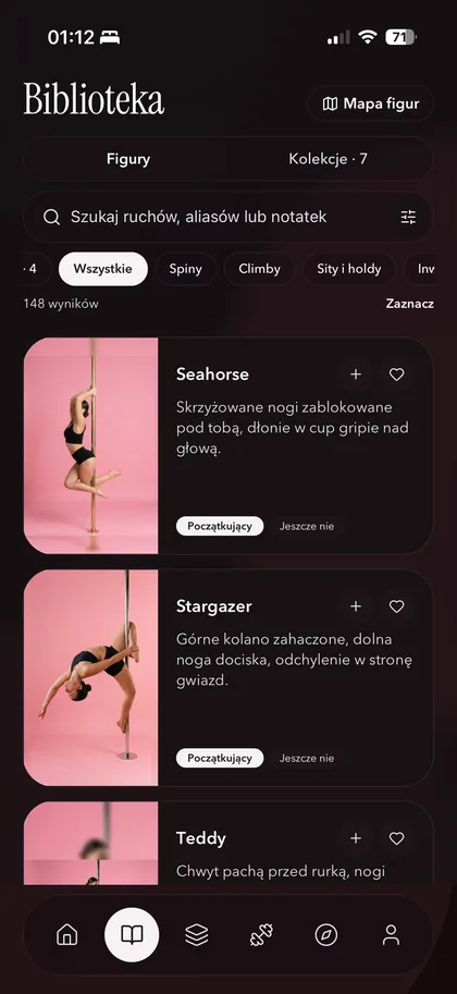 Aplikacja Coquet: biblioteka 148 figur pole dance z poziomami i filtrami