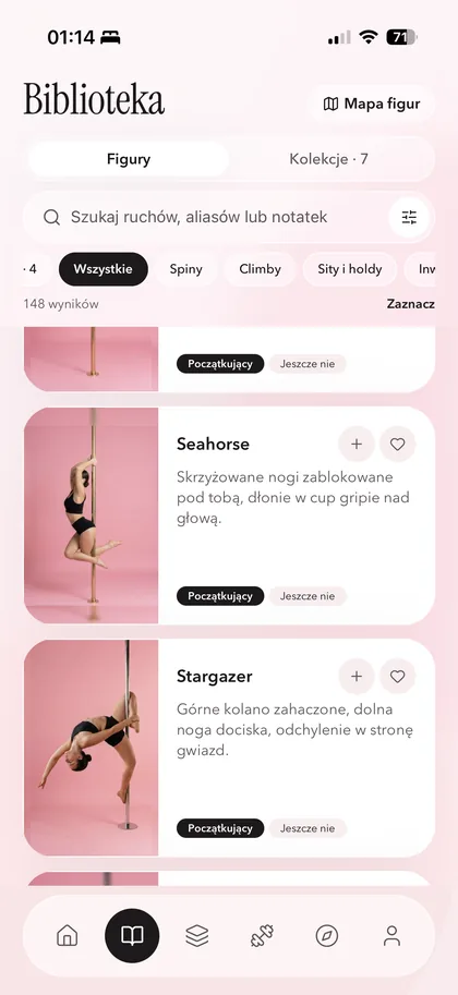 Aplikacja Coquet: biblioteka 148 figur pole dance z poziomami i filtrami